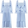 image:imageRVivimos Womens Summer Cotton Plaid Puff Sleeves Bow Casual OffShoulder Boho Midi DressPlaidblue