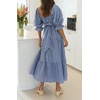 image:imageRVivimos Womens Summer Cotton Plaid Puff Sleeves Bow Casual OffShoulder Boho Midi DressPlaiddustyblue