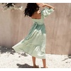 image:imageRVivimos Womens Summer Cotton Plaid Puff Sleeves Bow Casual OffShoulder Boho Midi DressPlaidgreen