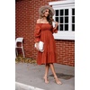 image:imageRVivimos Womens Summer Cotton Plaid Puff Sleeves Bow Casual OffShoulder Boho Midi DressRustbrown