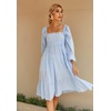 image:imageRVivimos Womens Summer Cotton Plaid Puff Sleeves Bow Casual OffShoulder Boho Midi DressSkyblue
