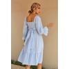 image:imageRVivimos Womens Summer Cotton Plaid Puff Sleeves Bow Casual OffShoulder Boho Midi DressSkyblue