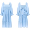 image:imageRVivimos Womens Summer Cotton Plaid Puff Sleeves Bow Casual OffShoulder Boho Midi DressSkyblue