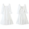 image:imageRVivimos Womens Summer Cotton Plaid Puff Sleeves Bow Casual OffShoulder Boho Midi DressWhite