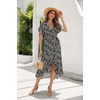image:imageRVivimos Womens Summer Cotton Short Sleeve Irregular Dots Ruffles Wrap Flowy Midi DressBlack