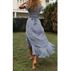 image:imageRVivimos Womens Summer Cotton Short Sleeve Irregular Dots Ruffles Wrap Flowy Midi DressBlue