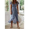 image:imageRVivimos Womens Summer Cotton Short Sleeve Irregular Dots Ruffles Wrap Flowy Midi DressBlue