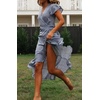 image:imageRVivimos Womens Summer Cotton Short Sleeve Irregular Dots Ruffles Wrap Flowy Midi DressBlue