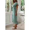 image:imageRVivimos Womens Summer Cotton Short Sleeve Irregular Dots Ruffles Wrap Flowy Midi DressGreen