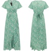 image:imageRVivimos Womens Summer Cotton Short Sleeve Irregular Dots Ruffles Wrap Flowy Midi DressGreen