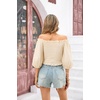 image:imageRVivimos Womens Summer Cotton Short Sleeves Off The Shoulder Crop Tops Ruffle Slim BlousesBeige