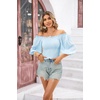 image:imageRVivimos Womens Summer Cotton Short Sleeves Off The Shoulder Crop Tops Ruffle Slim BlousesSkyblue
