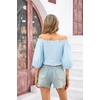 image:imageRVivimos Womens Summer Cotton Short Sleeves Off The Shoulder Crop Tops Ruffle Slim BlousesSkyblue