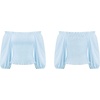 image:imageRVivimos Womens Summer Cotton Short Sleeves Off The Shoulder Crop Tops Ruffle Slim BlousesSkyblue