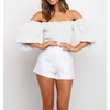 image:imageRVivimos Womens Summer Cotton Short Sleeves Off The Shoulder Crop Tops Ruffle Slim BlousesWhite