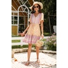 image:imageRVivimos Womens Summer Cotton Short Sleeves VNeck Button Up Floral Print Boho Swing Mini DressPurpleyellow