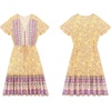 image:imageRVivimos Womens Summer Cotton Short Sleeves VNeck Button Up Floral Print Boho Swing Mini DressPurpleyellow
