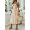 image:imageRVivimos Womens Summer Cotton Spaghetti Straps VNeck Ruffle Casual Boho Midi Flowy DressBeige