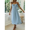 image:imageRVivimos Womens Summer Cotton Spaghetti Straps VNeck Ruffle Casual Boho Midi Flowy DressBlue