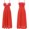 image:imageRVivimos Womens Summer Cotton Spaghetti Straps VNeck Ruffle Casual Boho Midi Flowy DressRed
