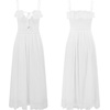 image:imageRVivimos Womens Summer Cotton Spaghetti Straps VNeck Ruffle Casual Boho Midi Flowy DressWhite