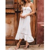 image:imageRVivimos Womens Summer Cotton Spaghetti Straps VNeck Ruffle Casual Boho Midi Flowy DressWhite2