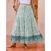 image:imageRVivimos Womens Summer Cotton Vintage Floral Print Boho Casual Ruffled Flowy Maxi SkirtBlue Turquoise