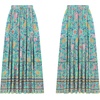 image:imageRVivimos Womens Summer Cotton Vintage Floral Print Boho Casual Ruffled Flowy Maxi SkirtGreen2
