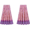 image:imageRVivimos Womens Summer Cotton Vintage Floral Print Boho Casual Ruffled Flowy Maxi SkirtPink2