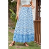 image:imageRVivimos Womens Summer Cotton Vintage Floral Print Boho Casual Ruffled Flowy Maxi SkirtWhiteblue