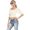 image:imageRVivimos Womens Summer Half Sleeve Ruffled Floral Print Cute Cotton Crop Blouses TopsBeige