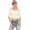 image:imageRVivimos Womens Summer Half Sleeve Ruffled Floral Print Cute Cotton Crop Blouses TopsBeige