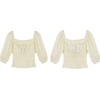 image:imageRVivimos Womens Summer Half Sleeve Ruffled Floral Print Cute Cotton Crop Blouses TopsBeige