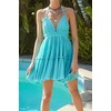 image:imageRVivimos Womens Summer Halter Deep V Neck Sexy Patchwork Mini Short DressesAqua Blue