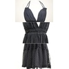 image:imageRVivimos Womens Summer Halter Deep V Neck Sexy Patchwork Mini Short DressesBlack