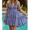 image:imageRVivimos Womens Summer Halter Deep V Neck Sexy Patchwork Mini Short DressesBlue Purple