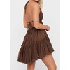 image:imageRVivimos Womens Summer Halter Deep V Neck Sexy Patchwork Mini Short DressesBrown
