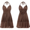 image:imageRVivimos Womens Summer Halter Deep V Neck Sexy Patchwork Mini Short DressesBrown