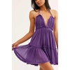 image:imageRVivimos Womens Summer Halter Deep V Neck Sexy Patchwork Mini Short DressesDark Purple