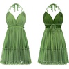 image:imageRVivimos Womens Summer Halter Deep V Neck Sexy Patchwork Mini Short DressesGreen