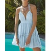 image:imageRVivimos Womens Summer Halter Deep V Neck Sexy Patchwork Mini Short DressesLight Blue