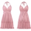 image:imageRVivimos Womens Summer Halter Deep V Neck Sexy Patchwork Mini Short DressesLight Pink