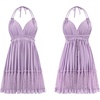 image:imageRVivimos Womens Summer Halter Deep V Neck Sexy Patchwork Mini Short DressesLight Purple