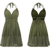 image:imageRVivimos Womens Summer Halter Deep V Neck Sexy Patchwork Mini Short DressesOlivegreen