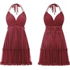 image:imageRVivimos Womens Summer Halter Deep V Neck Sexy Patchwork Mini Short DressesWine Red