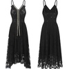 image:imageRVivimos Womens Summer Lace Sundress Adjustable Spaghetti Strap Boho Tassel Asymmetrical Hem Sexy Beach Floral Midi DressBlack