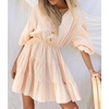 image:imageRVivimos Womens Summer Linen Puff Sleeves Casual Button Up ALine Casual Skater Mini DressesBeige