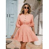 image:imageRVivimos Womens Summer Linen Puff Sleeves Casual Button Up ALine Casual Skater Mini DressesPeach