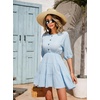 image:imageRVivimos Womens Summer Linen Puff Sleeves Casual Button Up ALine Casual Skater Mini DressesSkyblue
