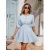 image:imageRVivimos Womens Summer Linen Puff Sleeves Casual Button Up ALine Casual Skater Mini DressesSkyblue